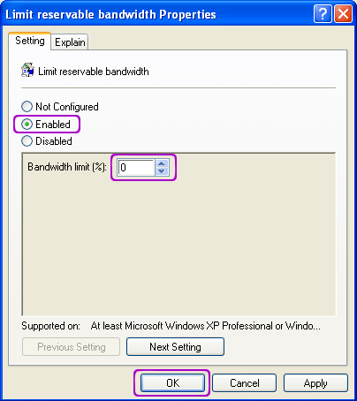 Bandwidth σε windows XP 2